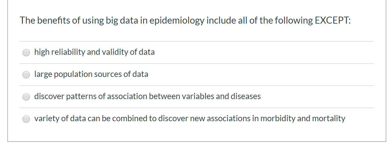 Solved The benefits of using big data in epidemiology | Chegg.com