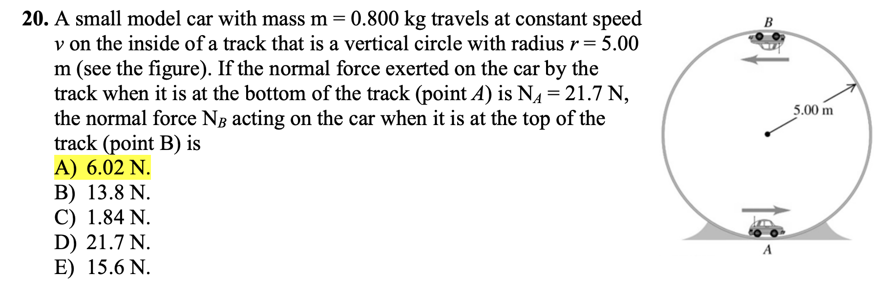 Solved 20 A Small Model Car With Mass M 0 800 Kg Travels At