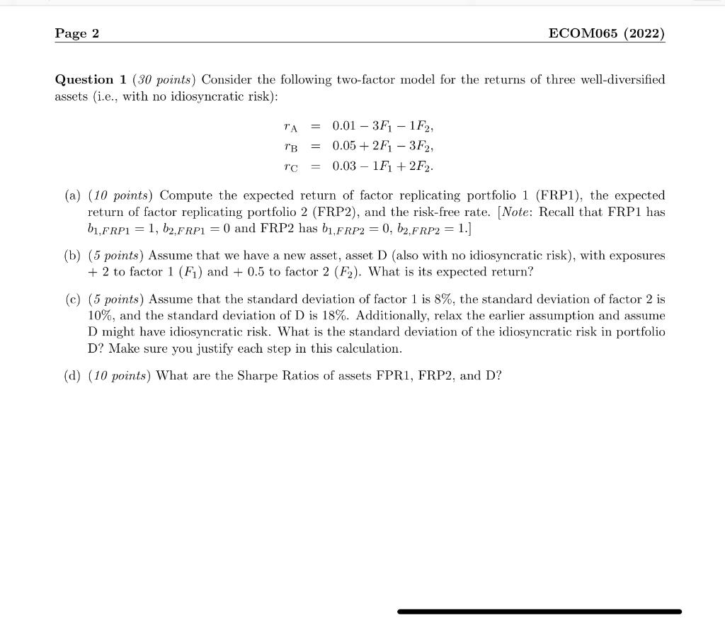 Solved Question 1 (30 points) Consider the following | Chegg.com