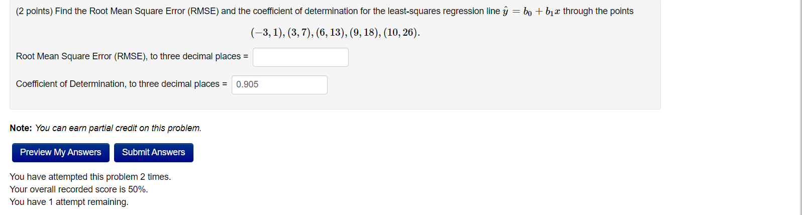 Solved (2 points) Find the Root Mean Square Error (RMSE) and | Chegg.com