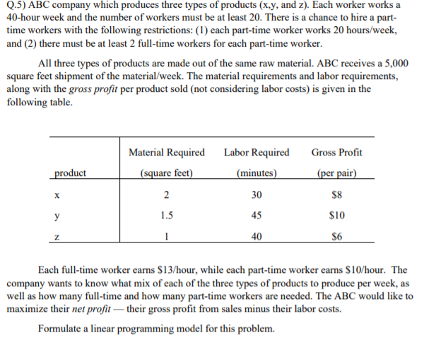 Solved Q.5) ABC company which produces three types of | Chegg.com