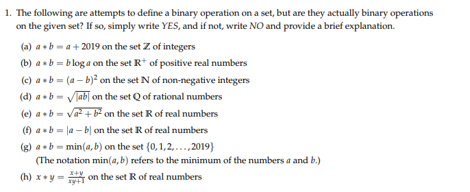 Solved 1. The following are attempts to define a binary | Chegg.com
