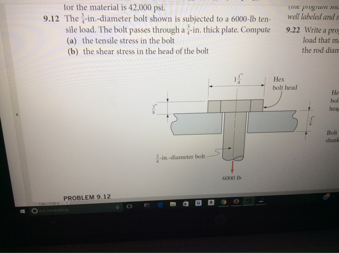 Solved The -diameter Bolt Shown Is Subjected To A 6000-lb | Chegg.com