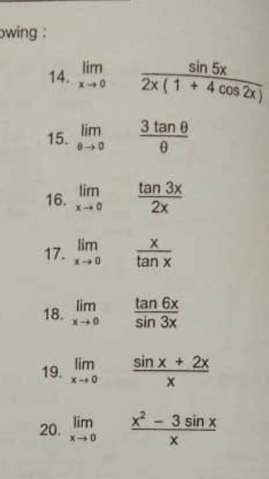 nilai lim sin 5x cos 4x 2 tan 3x
