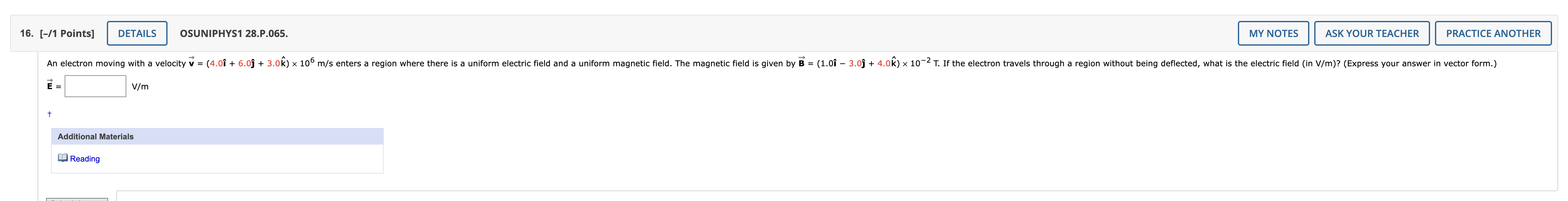 Solved An electron moving with a velocity v = (4.0î + 6.0ĵ + | Chegg.com