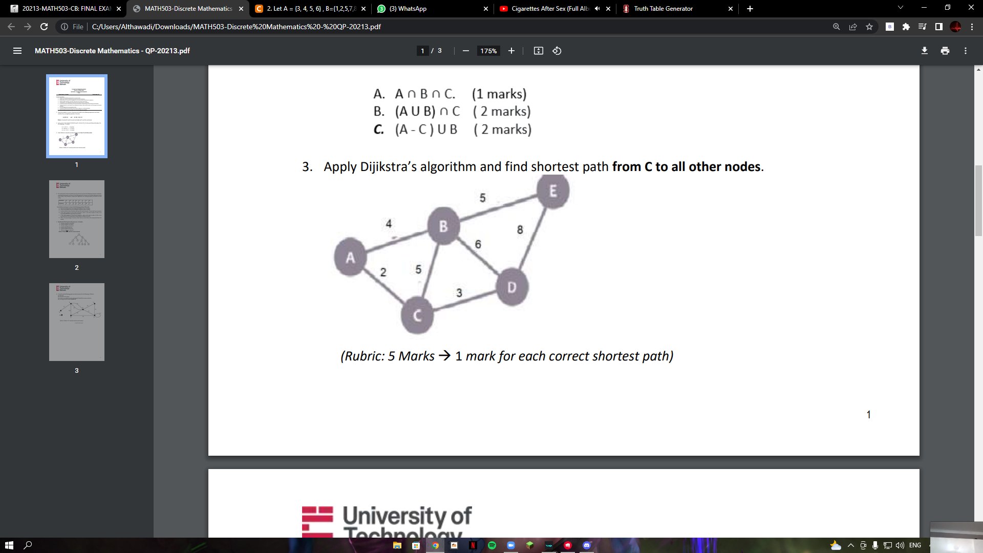 Solved 3. Apply Dijikstra’s algorithm and find shortest path | Chegg.com