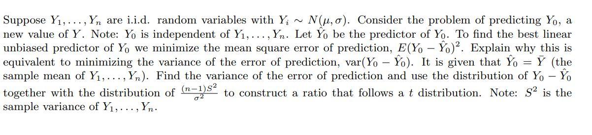 Solved Suppose Y1 Yn Are I I D Random Variables With Y