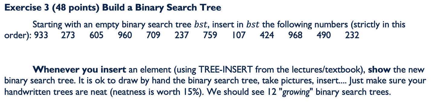 Solved Exercise 3 (48 points) Build a Binary Search Tree | Chegg.com