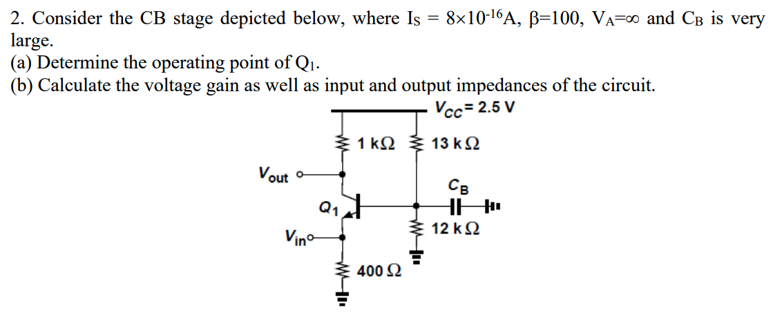 Solved = 2. Consider the CB stage depicted below, where Is | Chegg.com