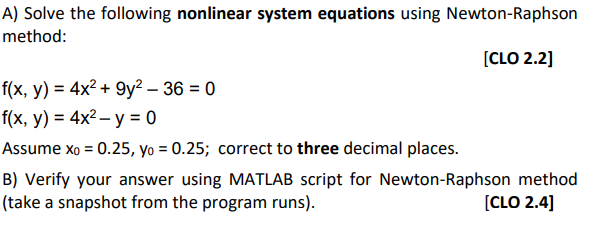 Solved A) Solve the following nonlinear system equations | Chegg.com
