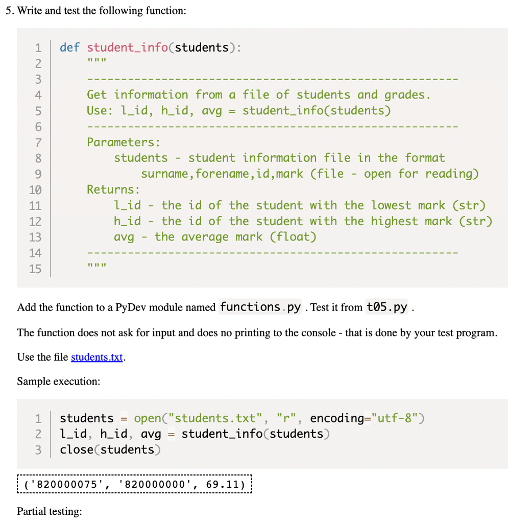Solved 5. Write and test the following function: Get | Chegg.com