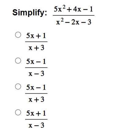 Solved Simplify: 5x2+4x-1x2-2x-35x+1x+35x-1x-35x-1x+35x+1x-3 | Chegg.com