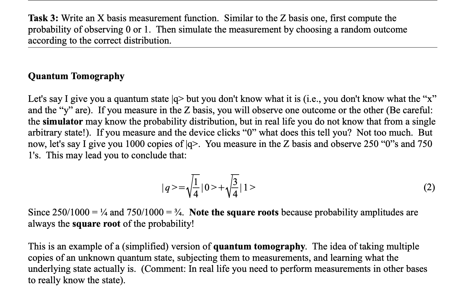 Solved Task 3: Write an X basis measurement function. | Chegg.com