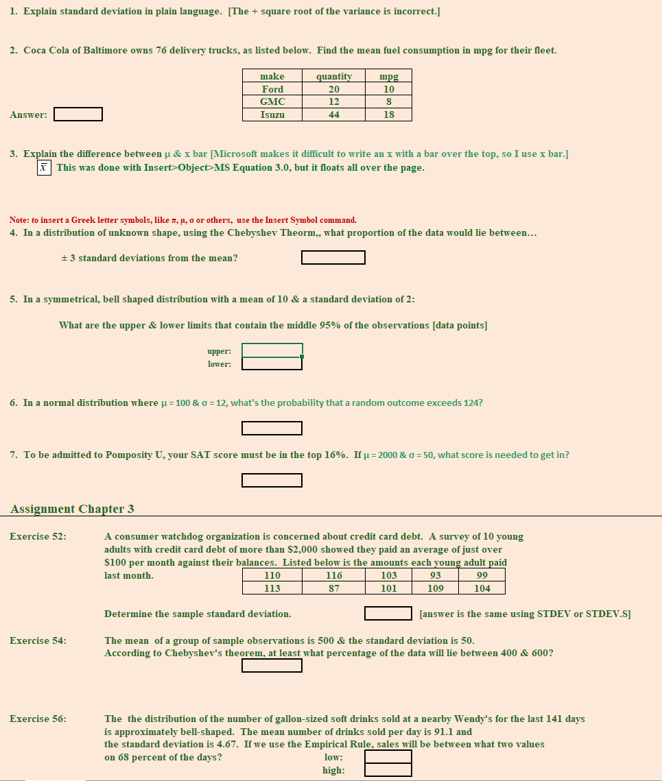 Solved 1. Explain standard deviation in plain language. [The | Chegg.com