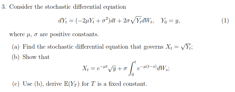 3. Consider the stochastic differential equation dY; | Chegg.com