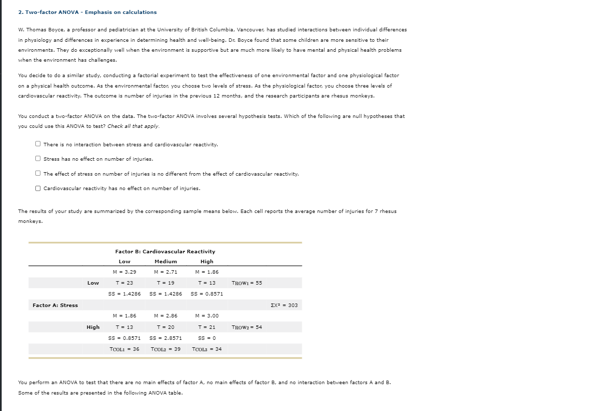 Solved 2. Two-factor ANOVA - Emphasis On Calculations W. | Chegg.com