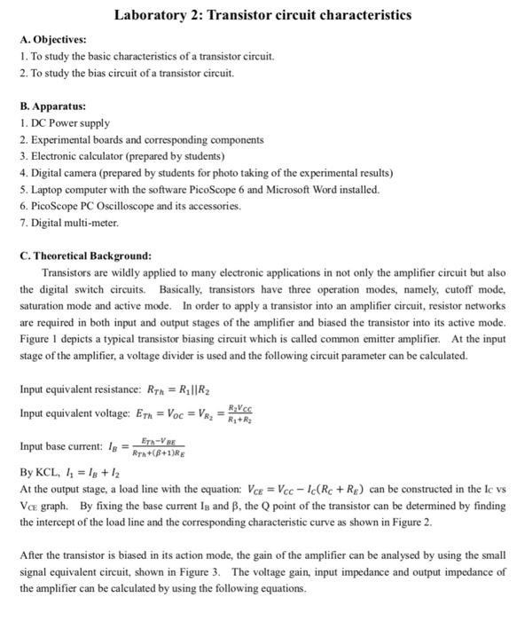 Solved Laboratory 2 Transistor circuit characteristics A.