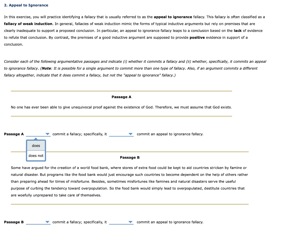 Solved 2. Appeal to Ignorance In this exercise, you will | Chegg.com