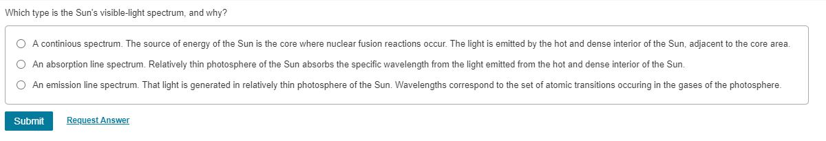 Solved Which type is the Sun's visible-light spectrum, and | Chegg.com