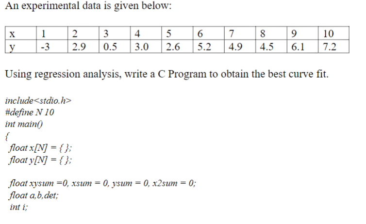 Solved Using regression analysis, write a C Program to | Chegg.com