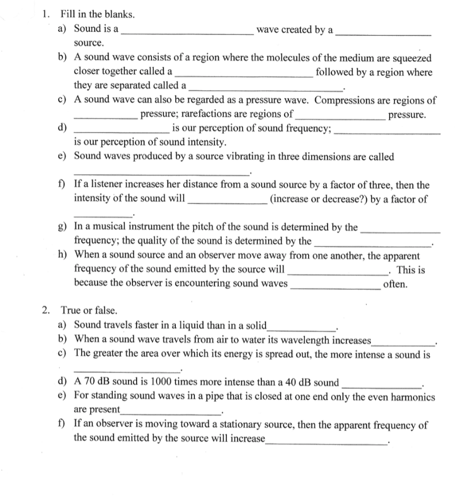 Solved Waves and Sounds Table Please fill in the blank