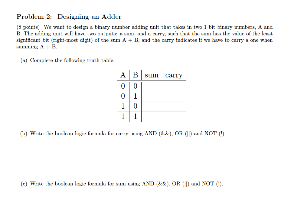 Solved Problem 2 Designing An Adder 8 Points We Want To Chegg