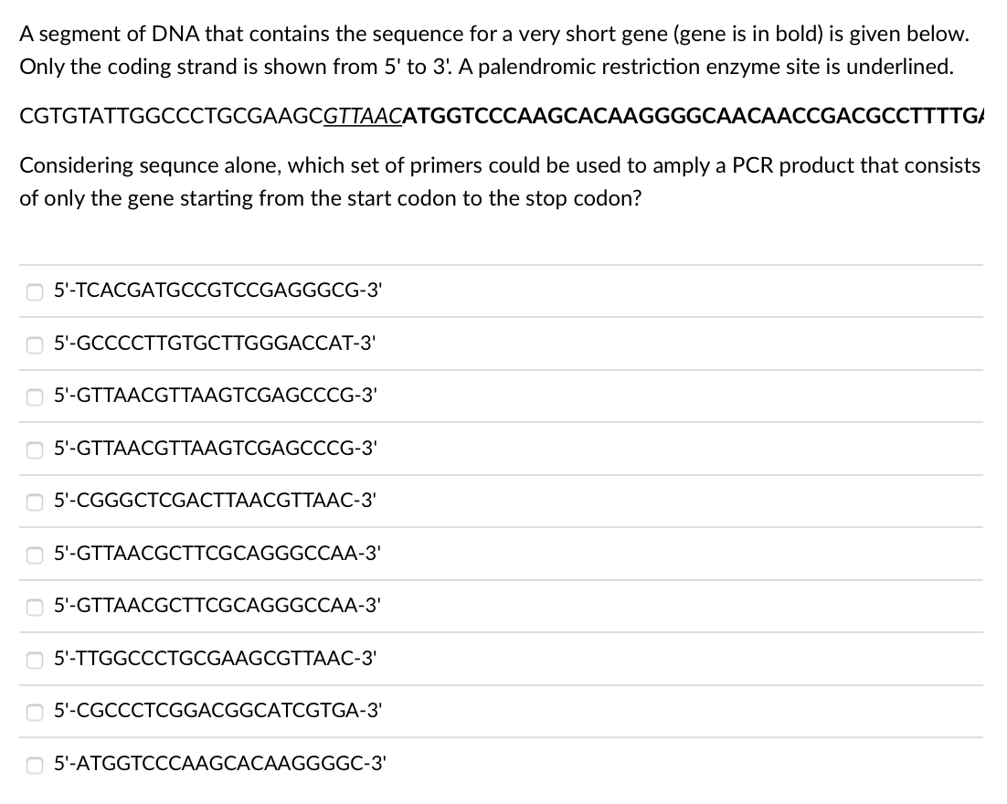 Solved A segment of DNA that contains the sequence for a | Chegg.com
