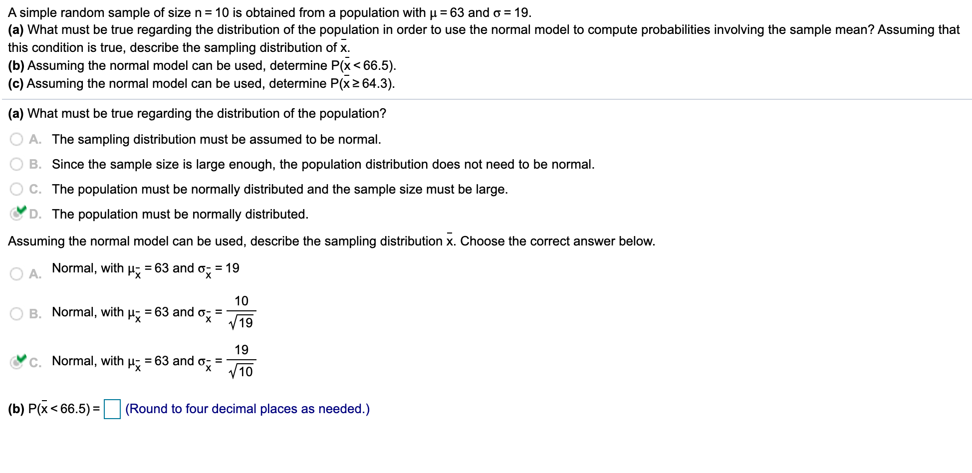 Solved A Simple Random Sample Of Size N= 10 Is Obtained From | Chegg.com