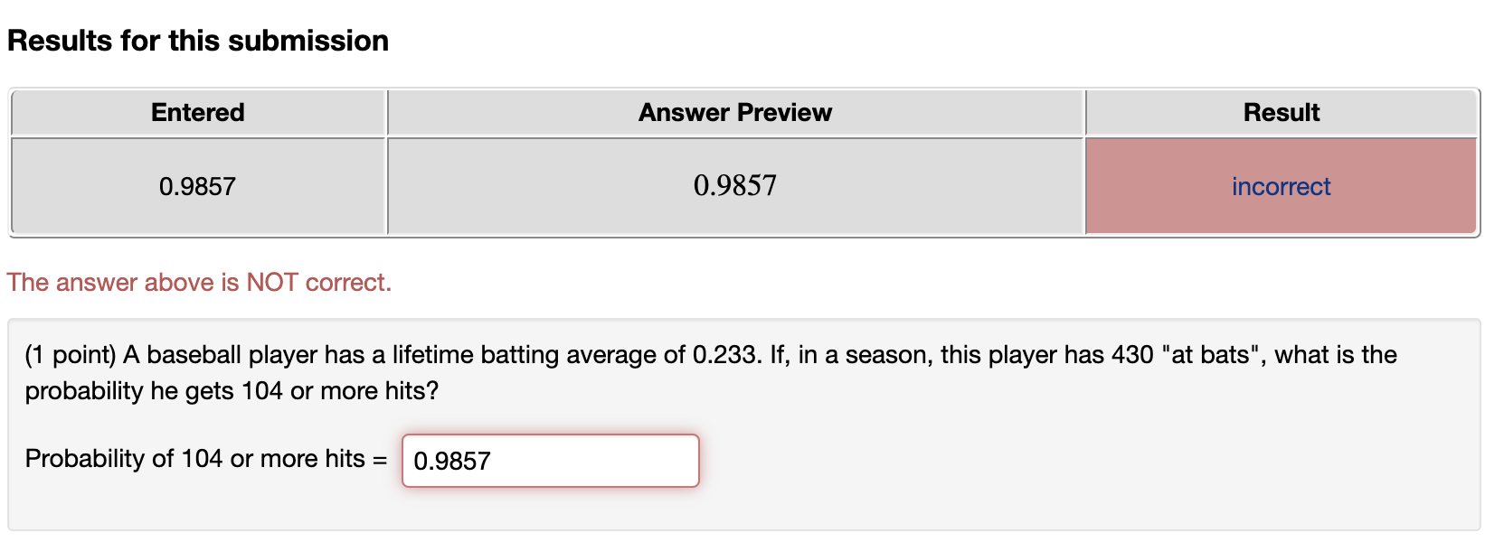 Solved Results For This Submission Entered Answer Preview | Chegg.com