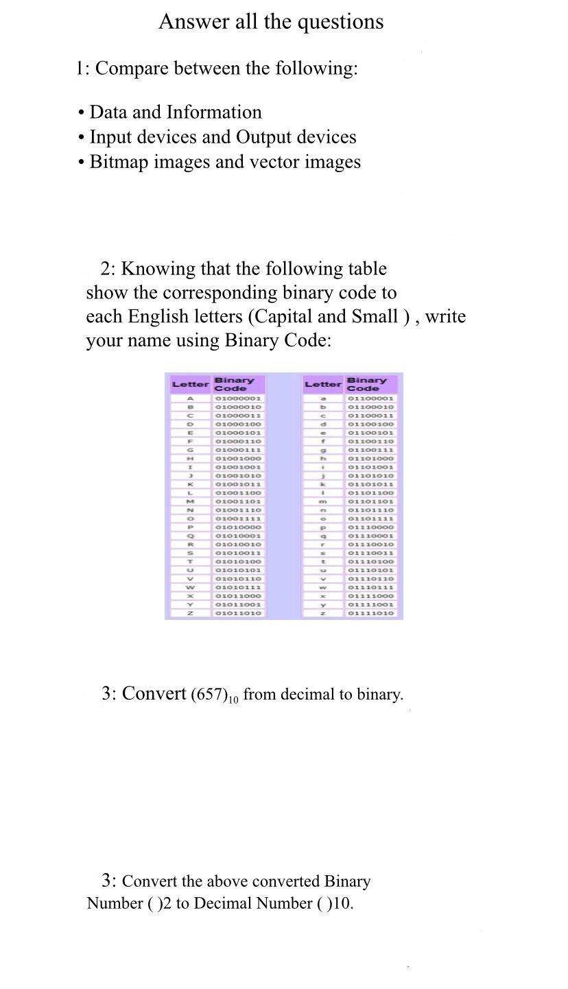 Solved Answer all the questions 1: Compare between the | Chegg.com