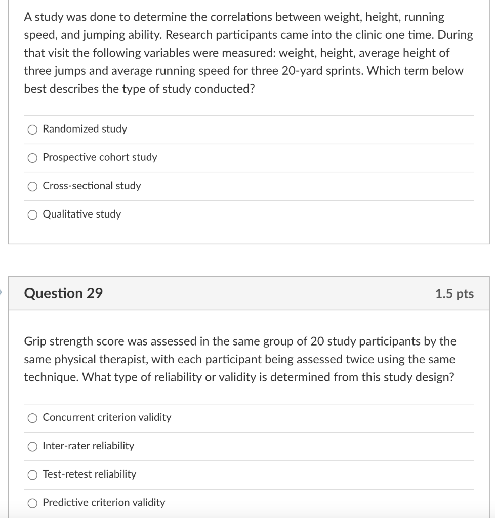 Solved A study was done to determine the correlations | Chegg.com