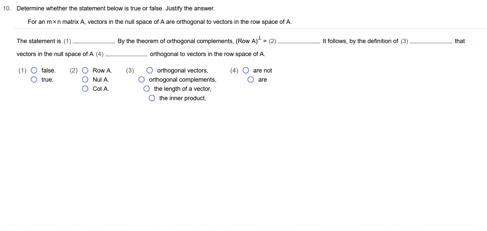 Solved 10. Determine whether the statement below is true or