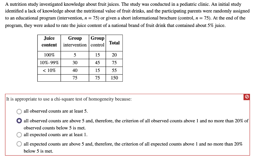 Solved A nutrition study investigated knowledge about fruit | Chegg.com