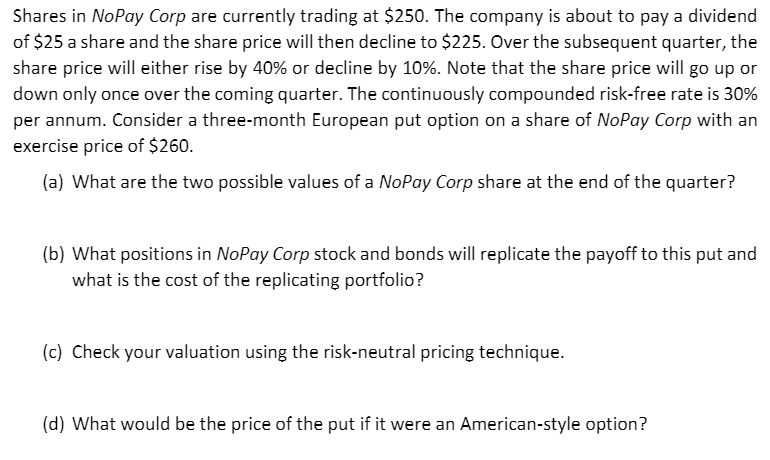 Shares In Nopay Corp Are Currently Trading At 250 Chegg Com