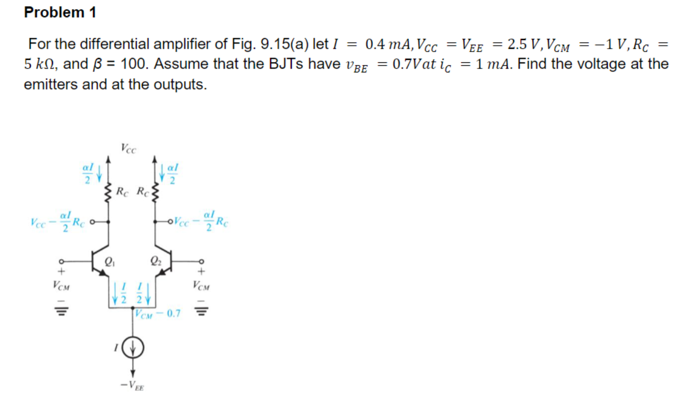 Solved Problem 1 = = For the differential amplifier of Fig. | Chegg.com