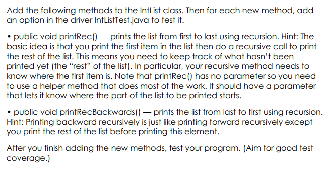 Solved The file IntList.java contains definitions for a | Chegg.com