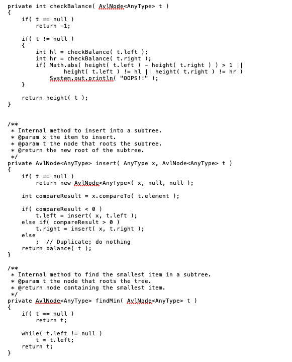 For AVL tree we have to use the code pasted below. | Chegg.com