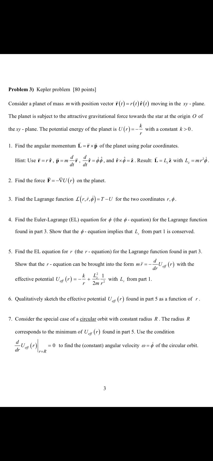 Solved Problem 3 Kepler Problem 80 Points Consider A P Chegg Com