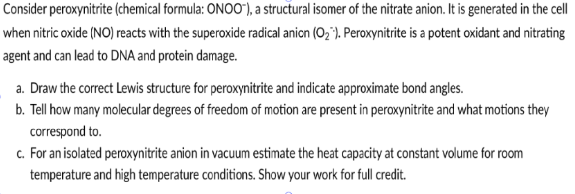 Solved Consider peroxynitrite (chemical formula: ONOO-), a