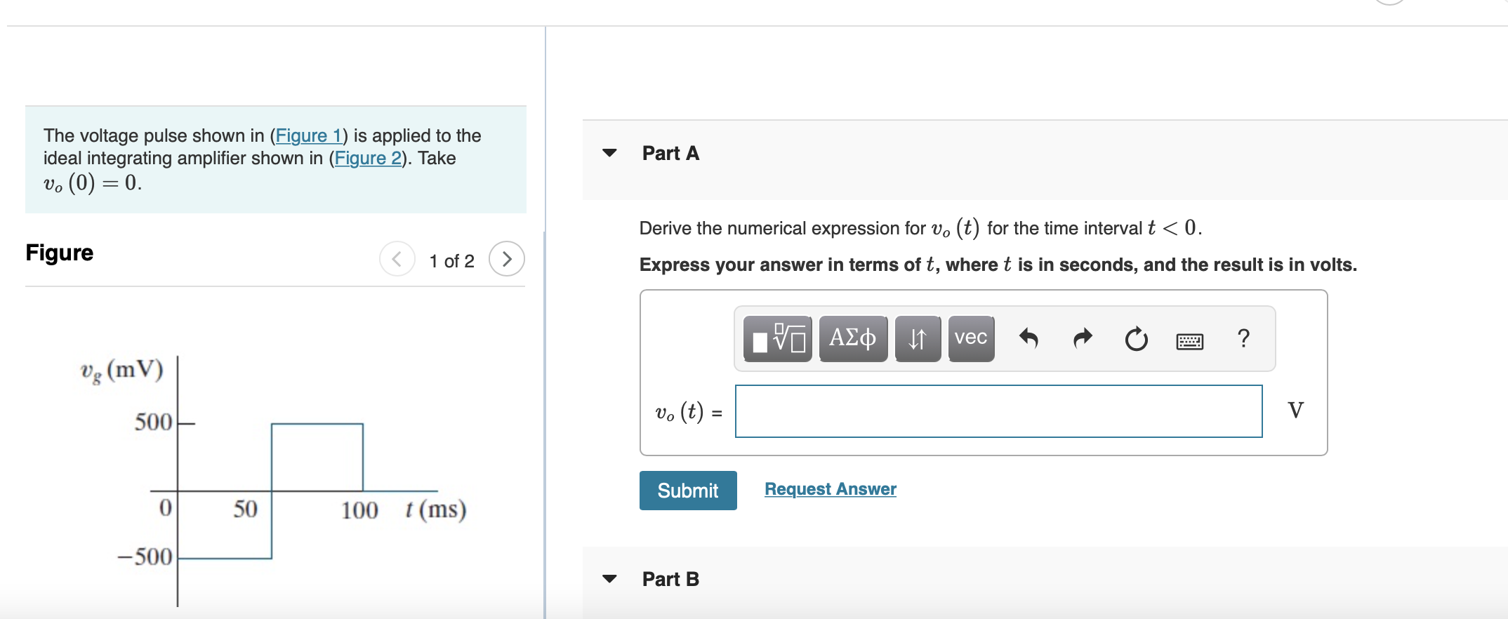 The voltage pulse shown in (Figure 1) is applied to | Chegg.com