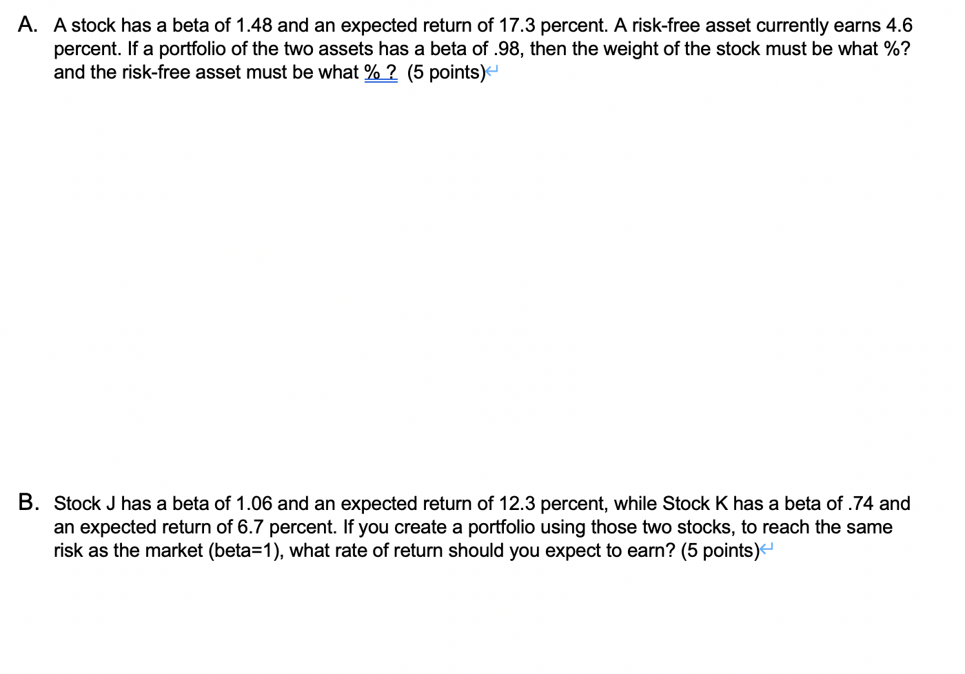 Solved A. A Stock Has A Beta Of 1.48 And An Expected Return | Chegg.com