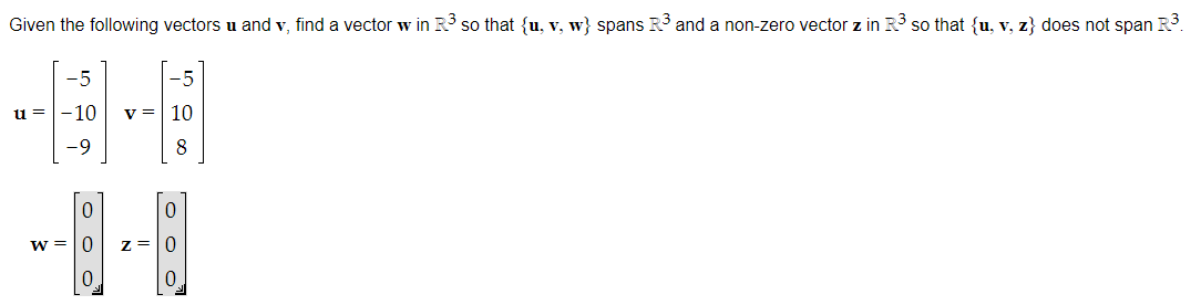 Solved Given The Following Vectors U And V, Find A Vector W | Chegg.com