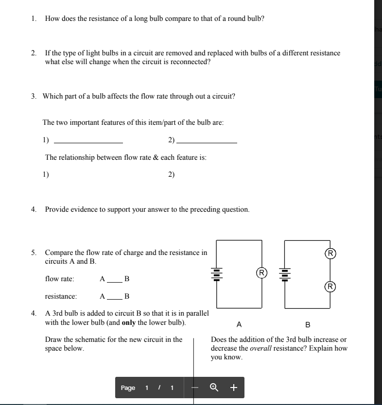 Solved 1. How does the resistance of a long bulb compare to | Chegg.com