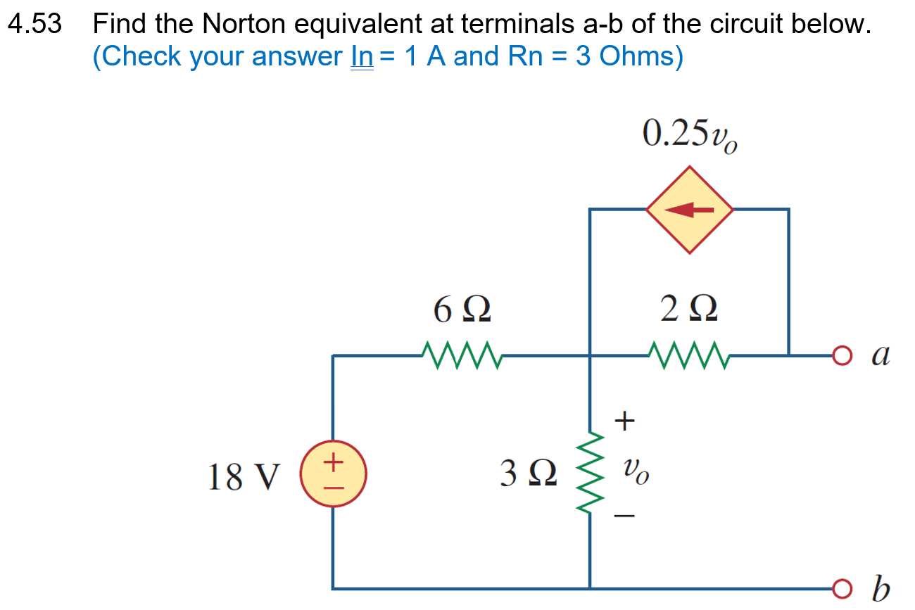 Solved 4.53 Find the Norton equivalent at terminals ab of