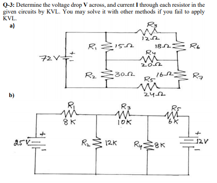 Solved Q-3: Determine the voltage drop Vacross, and current | Chegg.com