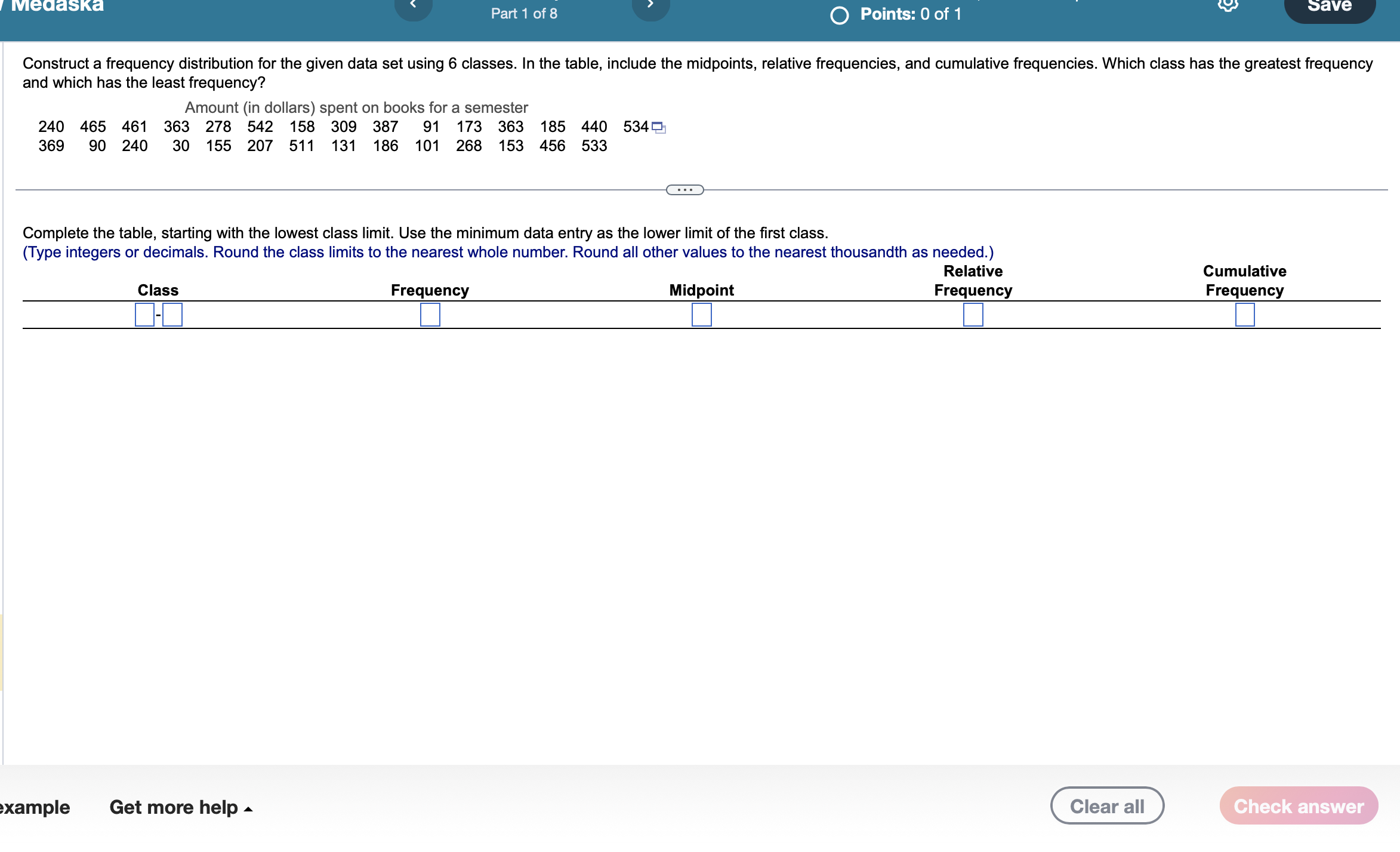 Solved Construct A Frequency Distribution For The Given Data | Chegg.com