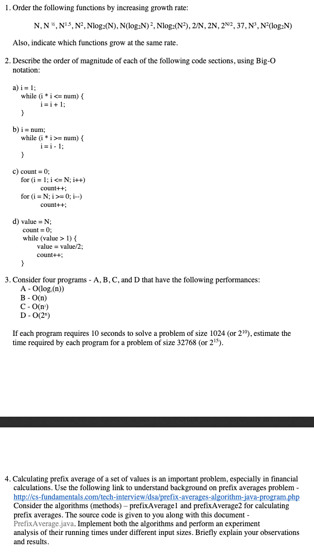 Solved 1. Order the following functions by increasing growth | Chegg.com