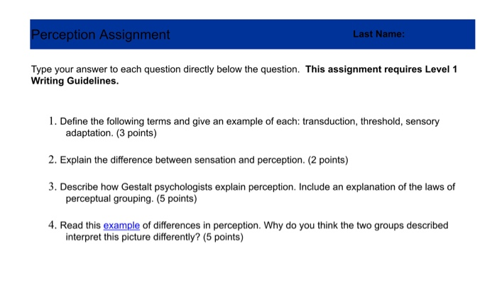 Solved Perception Assignment Last Name Type your answer to | Chegg.com