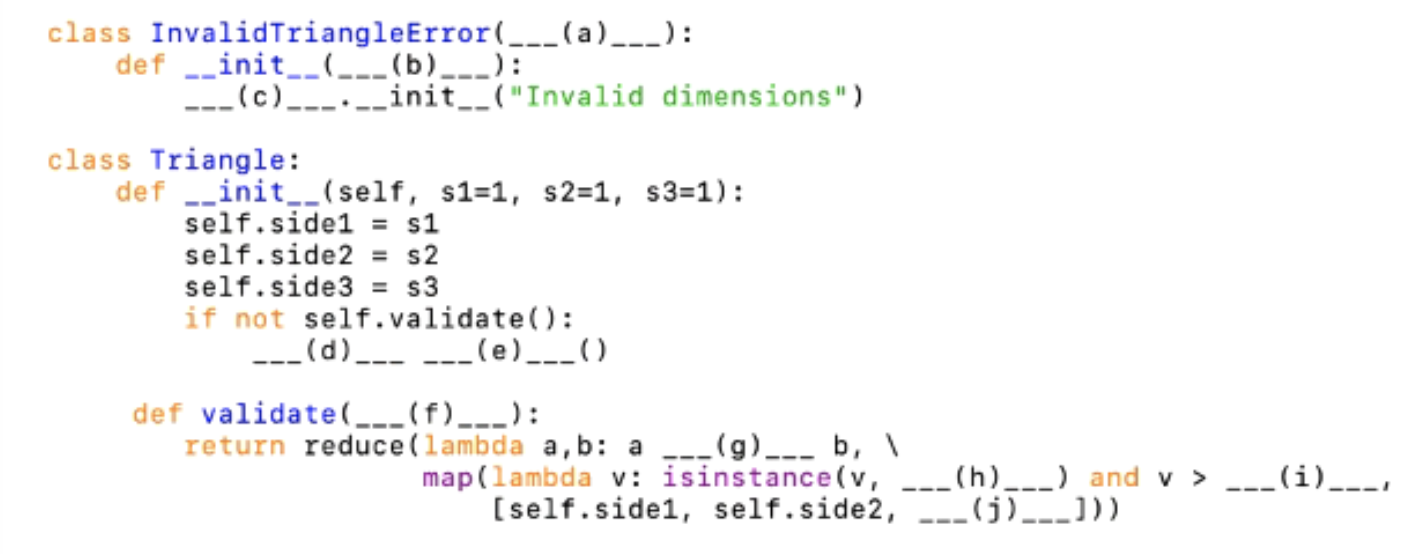 Class Invalidtriangleerror A Def Chegg Com