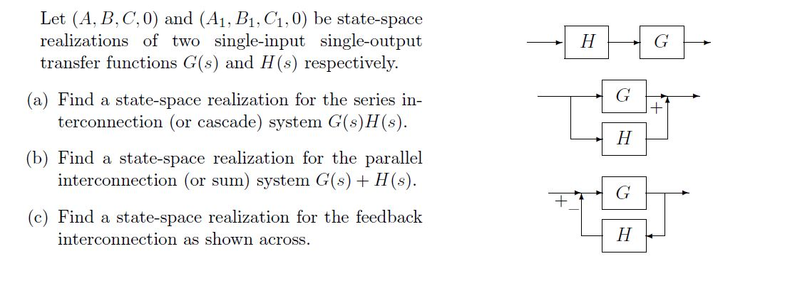 Solved Let (A, B, C,0) And (A1, B1, C1,0) Be State-space | Chegg.com